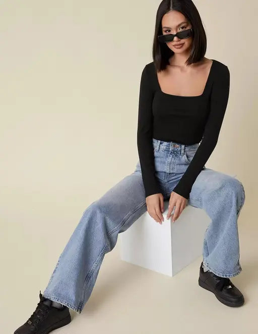 Square Neck Fitted Top (Black)