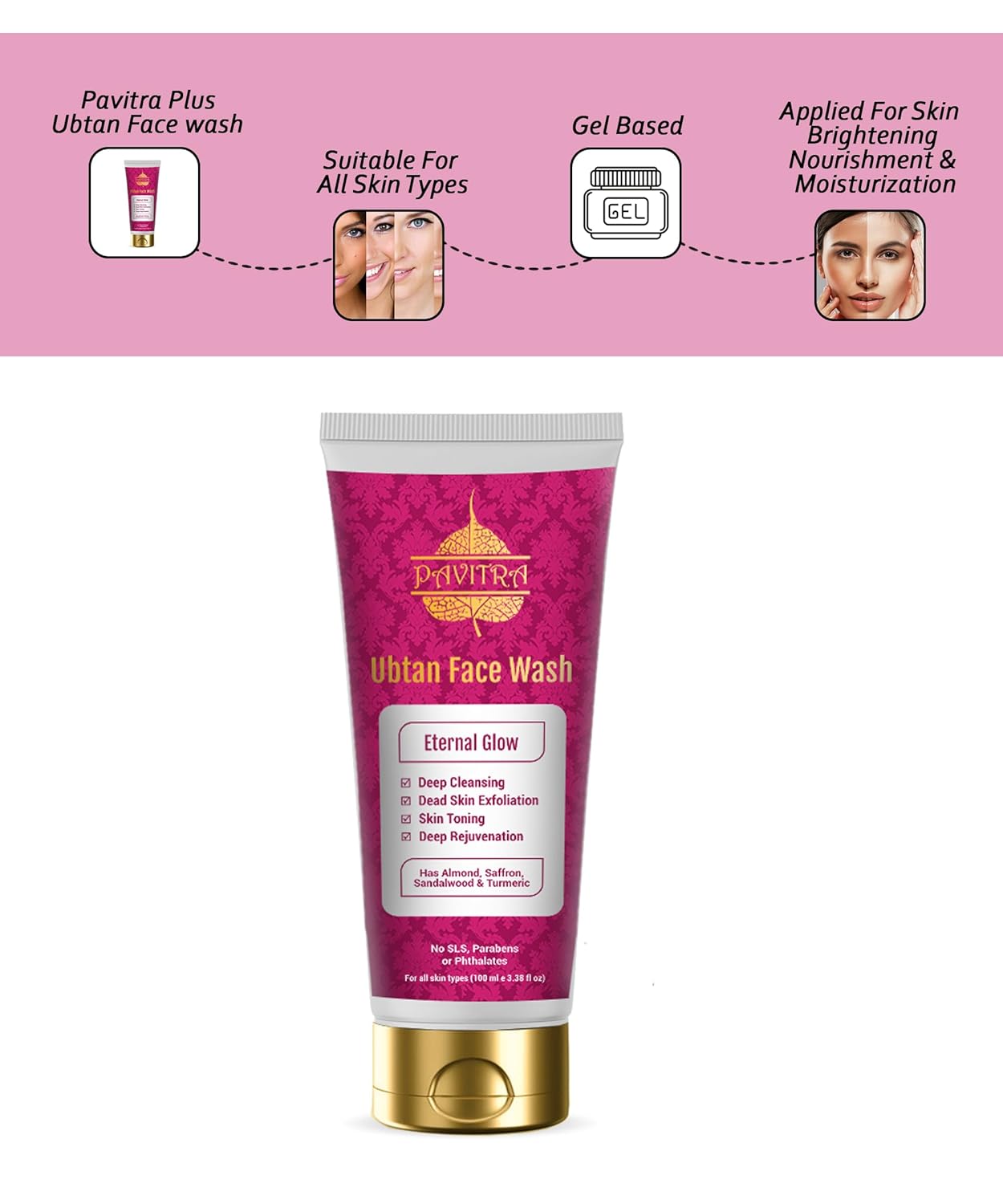 Pavitra+ Ubtan Glow Face wash for Tan Removal with Almond, Saffron and Sandalwood 100ml