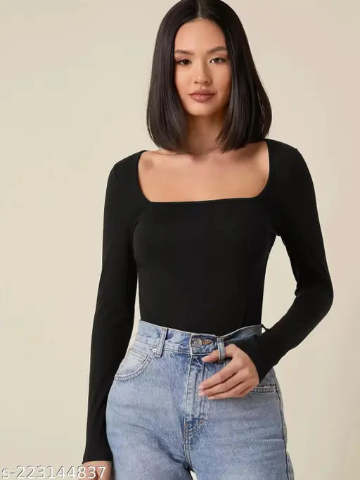 Square Neck Fitted Top (Black)