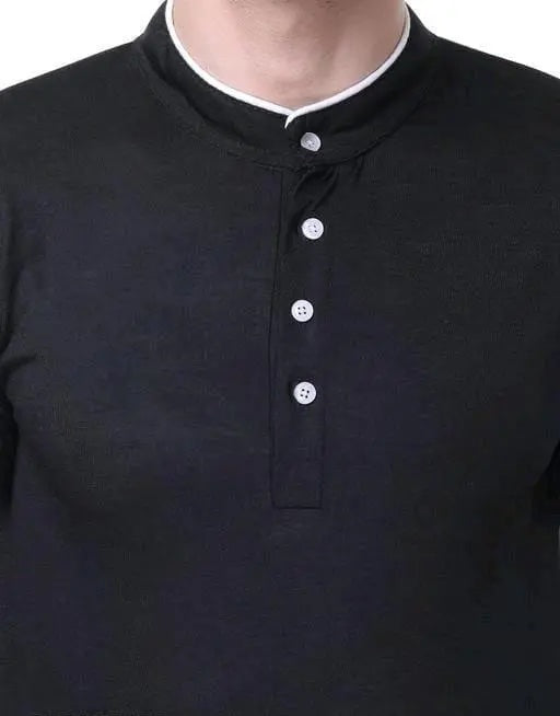 Men Full Sleeve Casual Regular Fit T Shirt | Stylish Trendy Solid Men Mandarin Collar