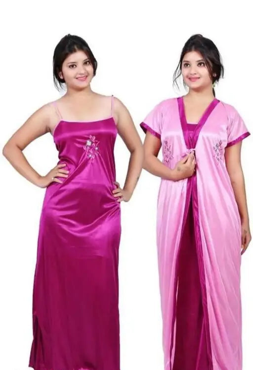 Satin embroidery two pieces Nightdress