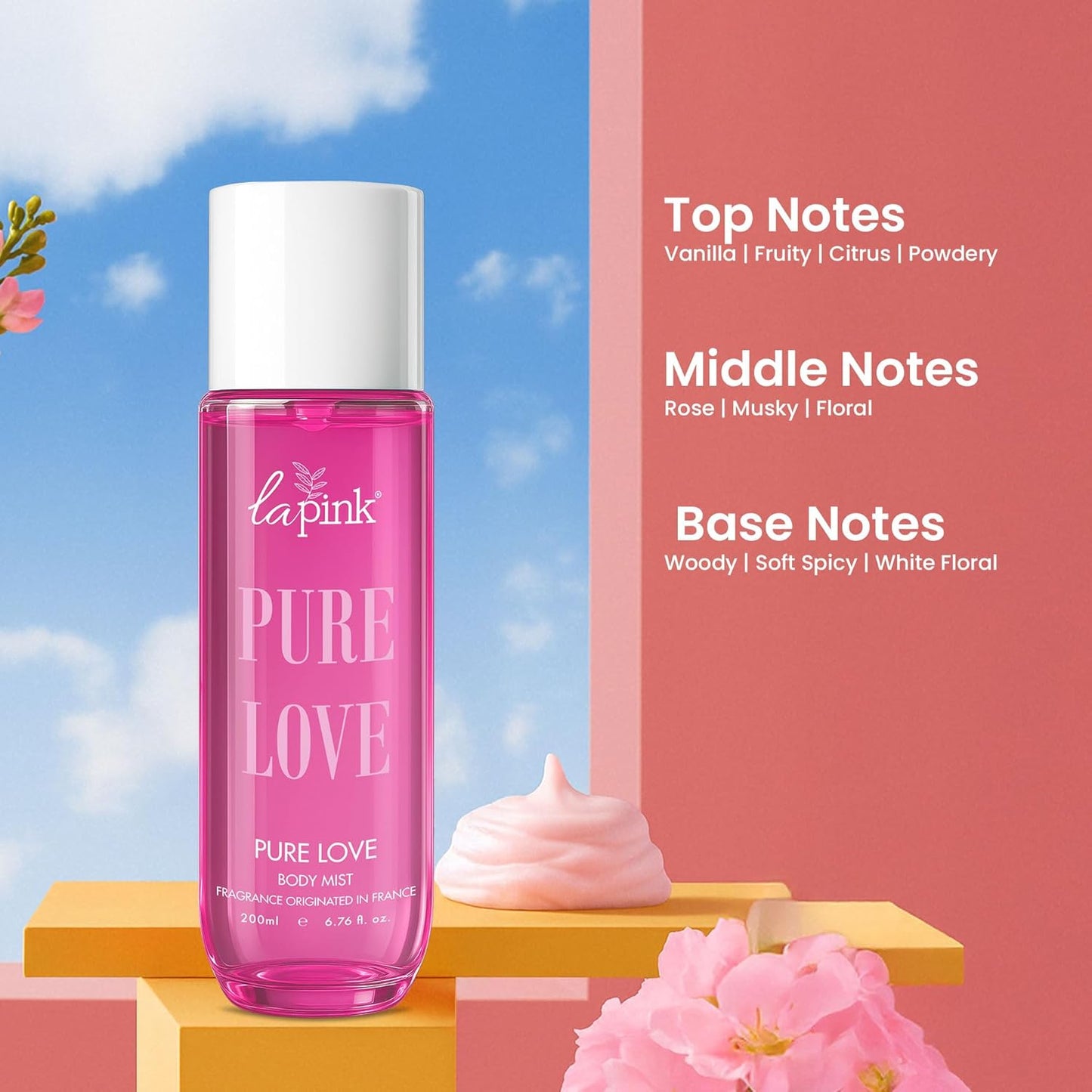La Pink Pure Love Body Mist 200ml | French-Inspired Fragrance | Long Lasting Body Spray for Women & Men with Fresh & Sensual Notes