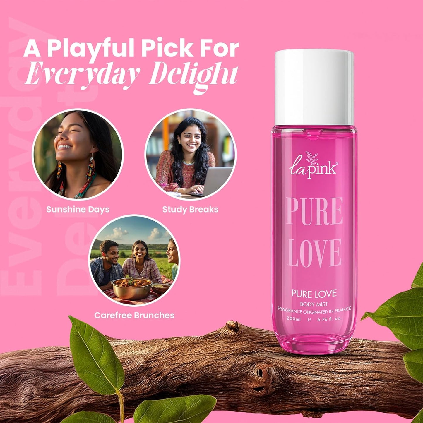 La Pink Pure Love Body Mist 200ml | French-Inspired Fragrance | Long Lasting Body Spray for Women & Men with Fresh & Sensual Notes