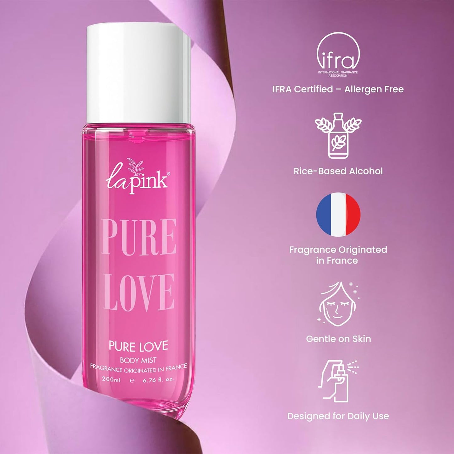 La Pink Pure Love Body Mist 200ml | French-Inspired Fragrance | Long Lasting Body Spray for Women & Men with Fresh & Sensual Notes
