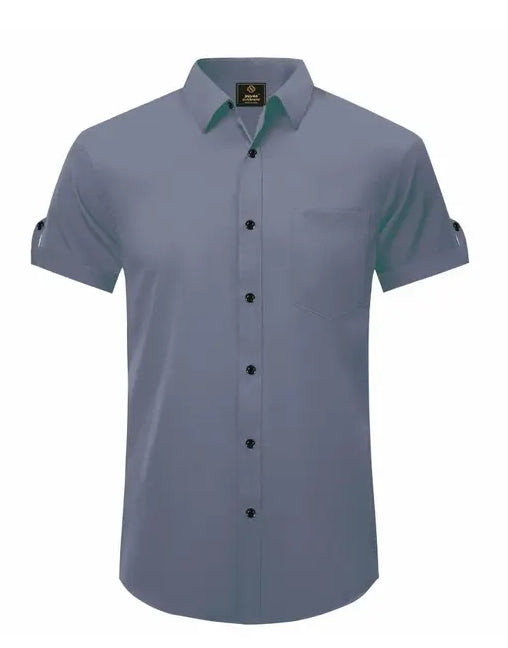 Men Regular Fit Solid Casual Shirt Cotton Blend Half Sleeve Spread Collar Shirt