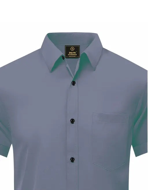 Men Regular Fit Solid Casual Shirt Cotton Blend Half Sleeve Spread Collar Shirt