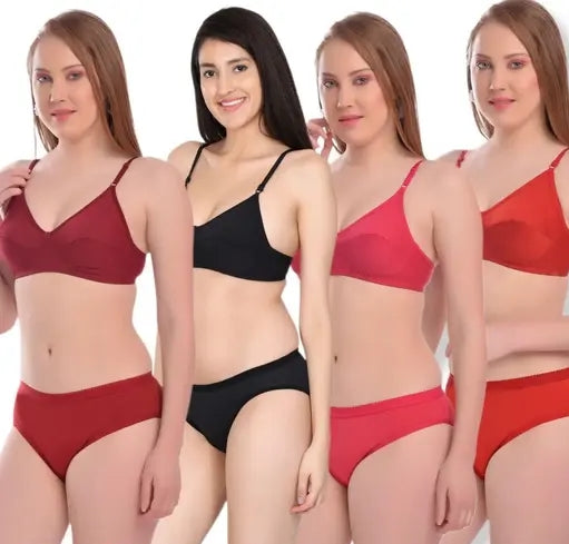 NARSHIKA solid women bra panty sets pack of 4